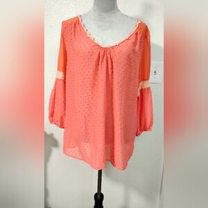 Umgee Top Pink Xl Boho Sheer Preppy Feminine